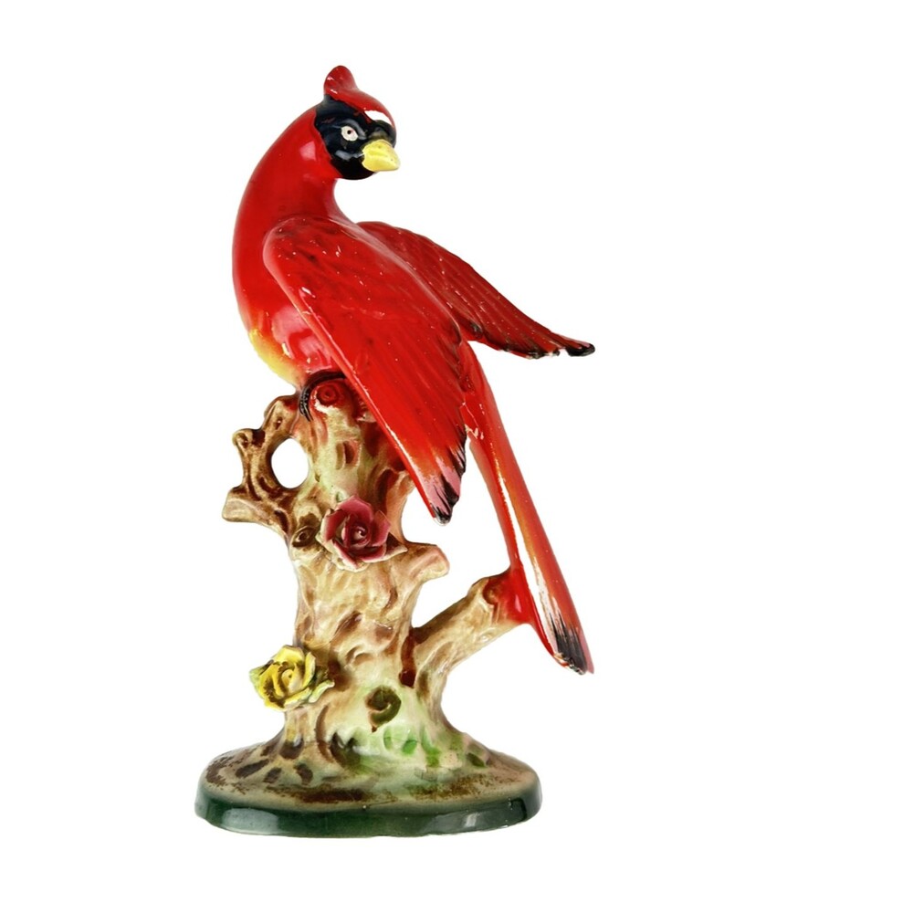 Vintage Ucagco Japan Red Cardinal Porcelain Bird Figurine Floral Base